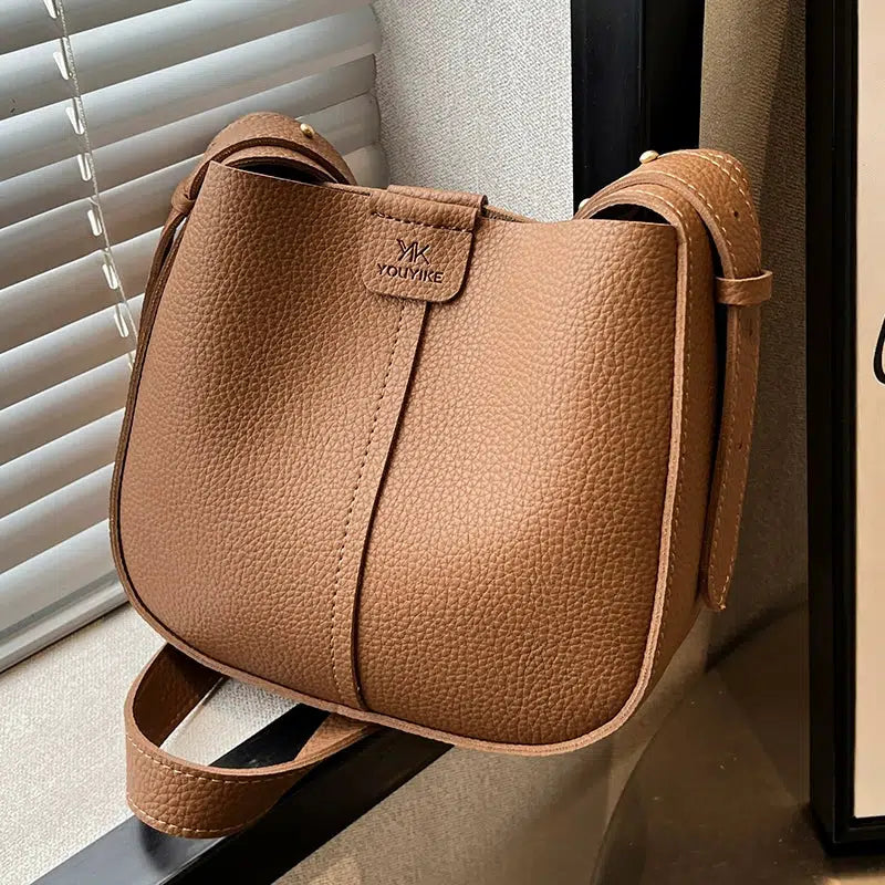 Adjustable Strap Leather Bucket Bag