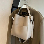 Adjustable Strap Leather Bucket Bag