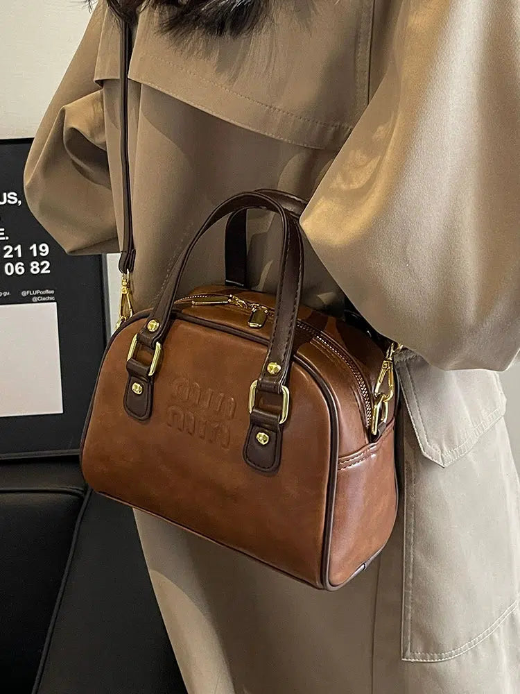 Adjustable Strap Leather Handbag