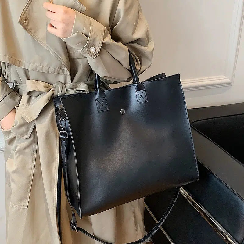 Adjustable Strap Leather Tote Bag