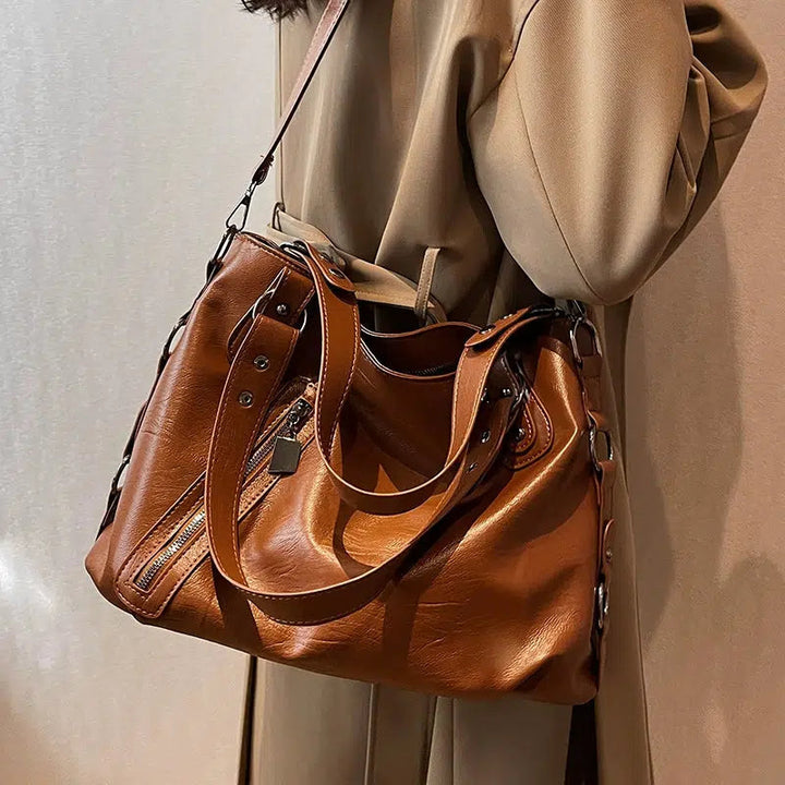 Adjustable Strap Leather Tote Bag