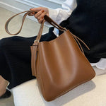 Adjustable Straps Leather Bucket Bag