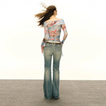 Angel Print One Shoulder Long Sleeve Pullover