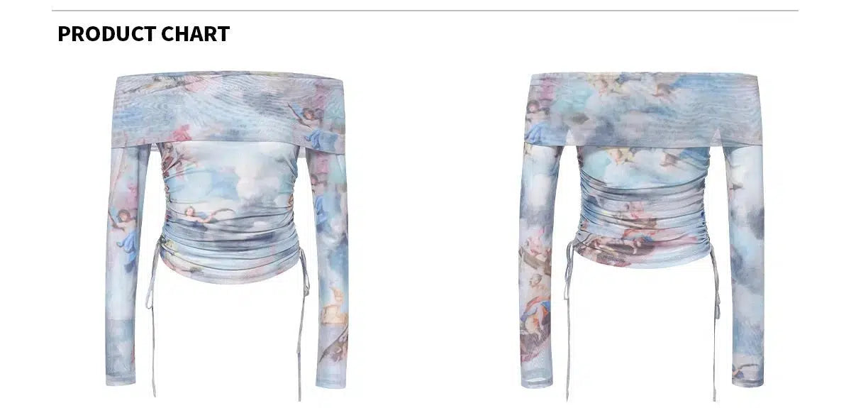 Angel Print One Shoulder Long Sleeve Pullover