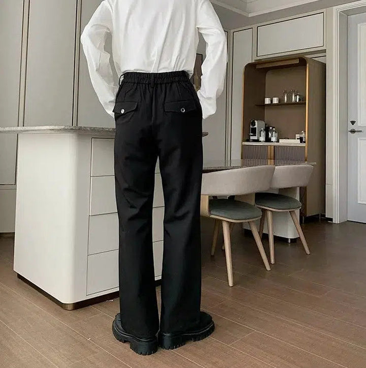 Anti-Wrinkle Elastic Waist Wide-Leg Suit Pants