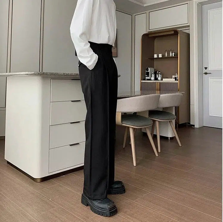 Anti-Wrinkle Elastic Waist Wide-Leg Suit Pants