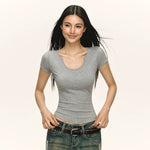 6034886344182,6034886344183,6034886344184,6034886344185, Fitted Scoop Neck Short Sleeve T-Shirt