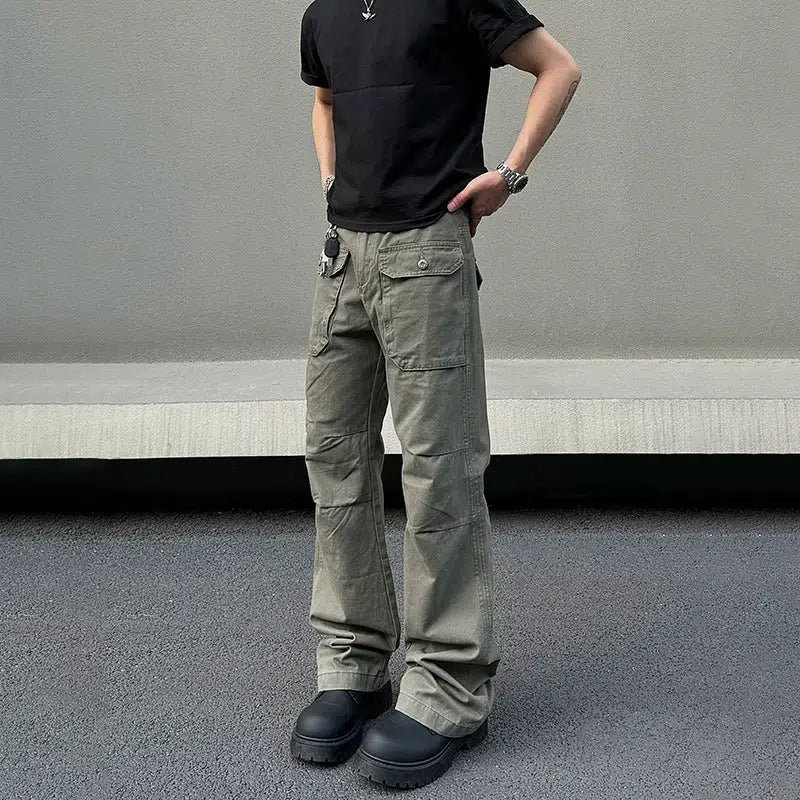 Army Green Straight-leg Cargo Pants
