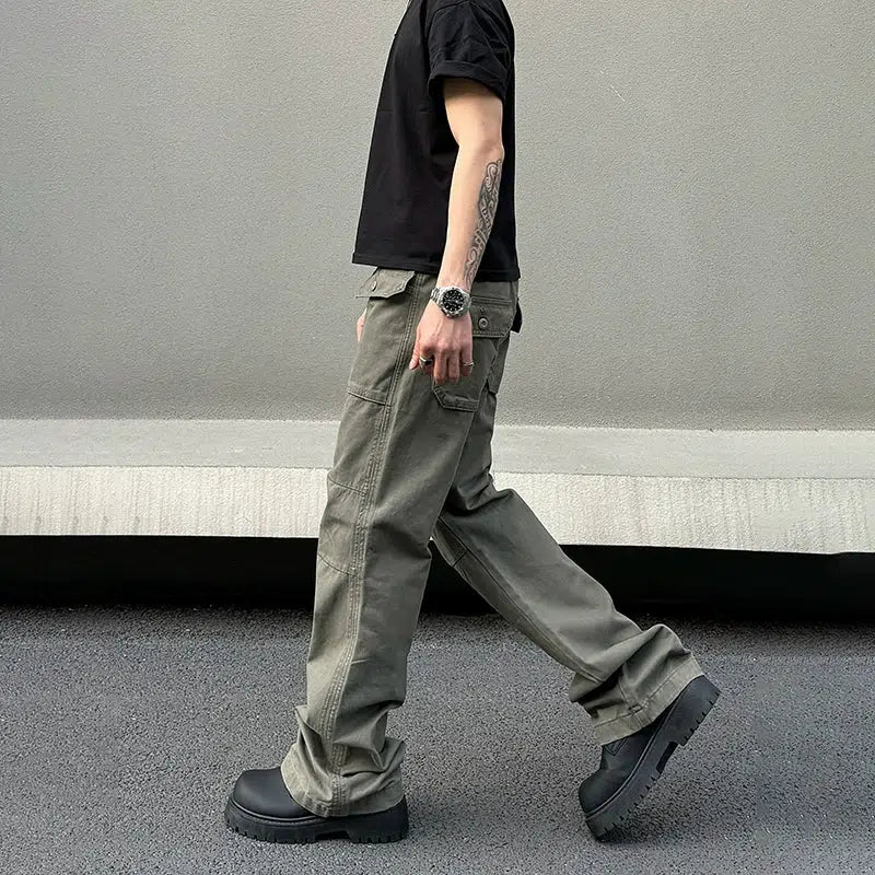 Army Green Straight-leg Cargo Pants