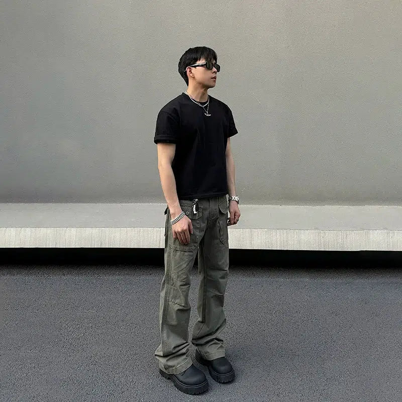 Army Green Straight-leg Cargo Pants