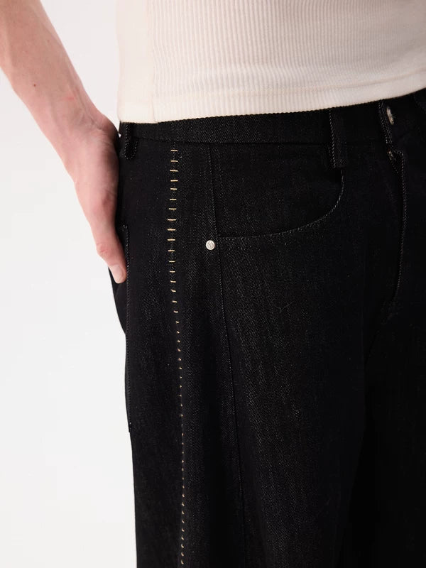 Raw Denim Wide-Leg Jeans Pants 3