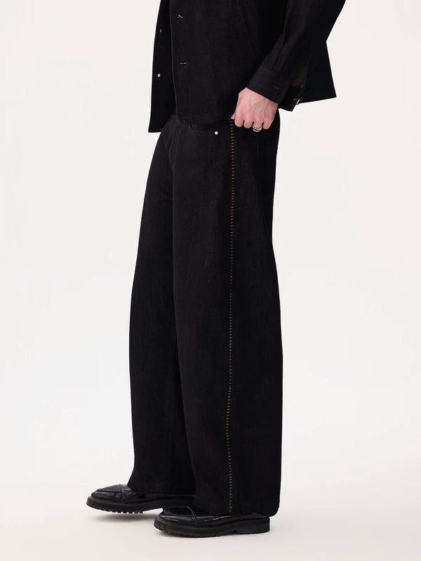 Raw Denim Wide-Leg Jeans Pants 4