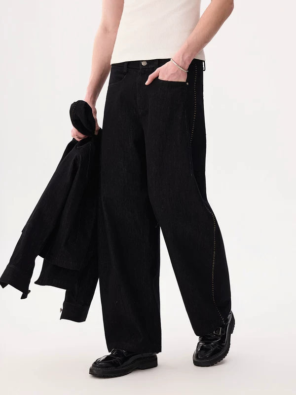 Raw Denim Wide-Leg Jeans Pants 5