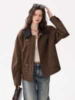 Button-Up Bomber Jacket with Contrast Collar 3