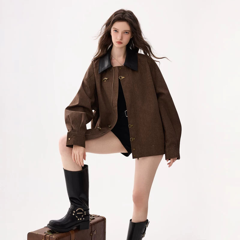 6032119737313,6032119737315,6032119737317, Button-Up Bomber Jacket with Contrast Collar