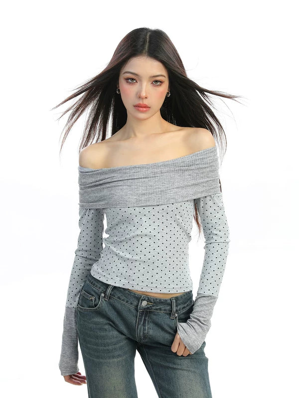 Polka Dot Off-Shoulder Long Sleeve Top 3