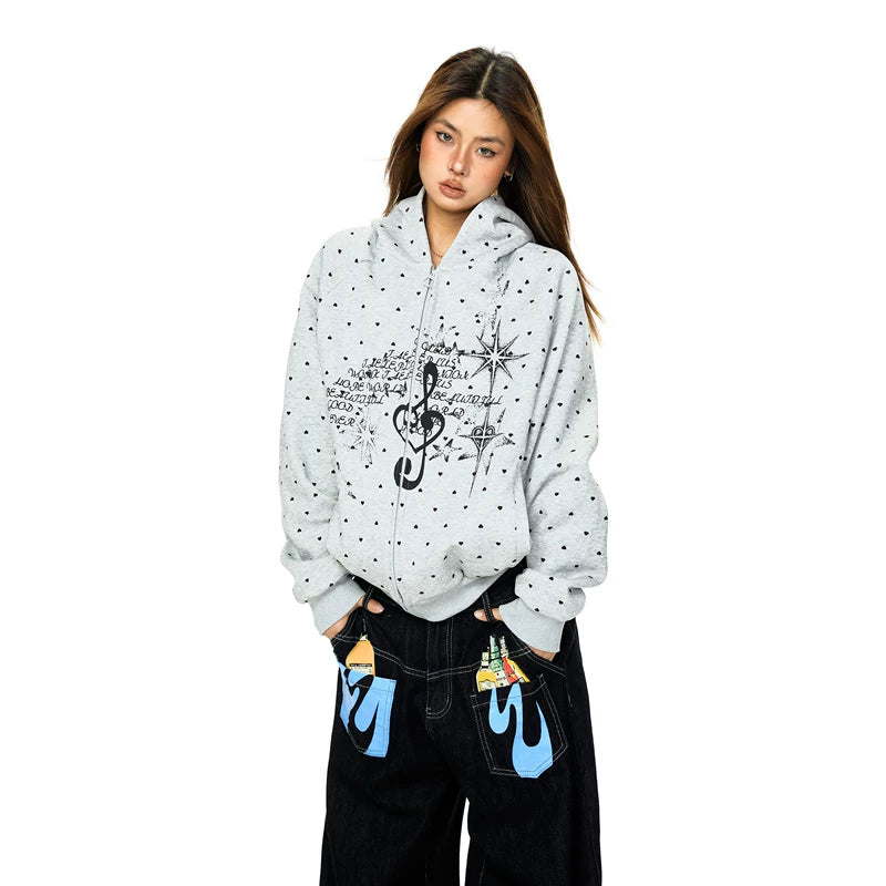 ,28614:8461999,6018996732326,28614:8461999,6018996732327,28614:8461999,6018996732328,6018996732326,6018996732327,6018996732328, Musical Note Print Polka Dot Zip Hoodie