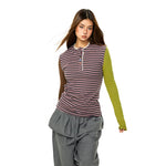 6189947355678,6189947355679,6189947355680,6189947355681, Retro Polka Dot Stripe Long-Sleeve Turtleneck