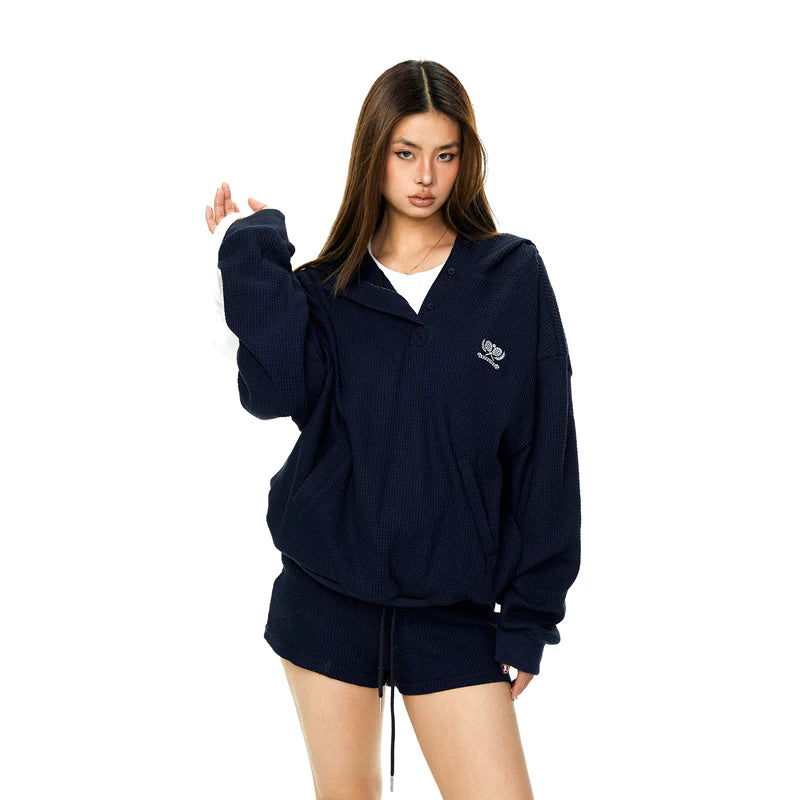 ,23091:381810495,6182335743204,23091:381810495,6182335743205,6182335743204,6182335743205, Waffle Knit Hoodie and Shorts Set