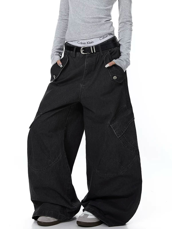 Distressed Wide Leg Multi Pocket Cargo Pants 2