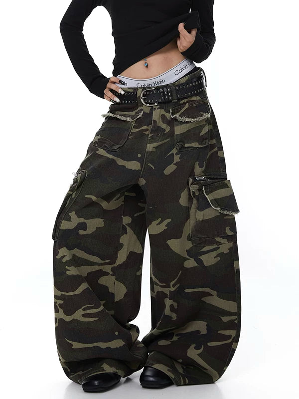 Wide Leg Camouflage Multi-Pocket Cargo Pants 2