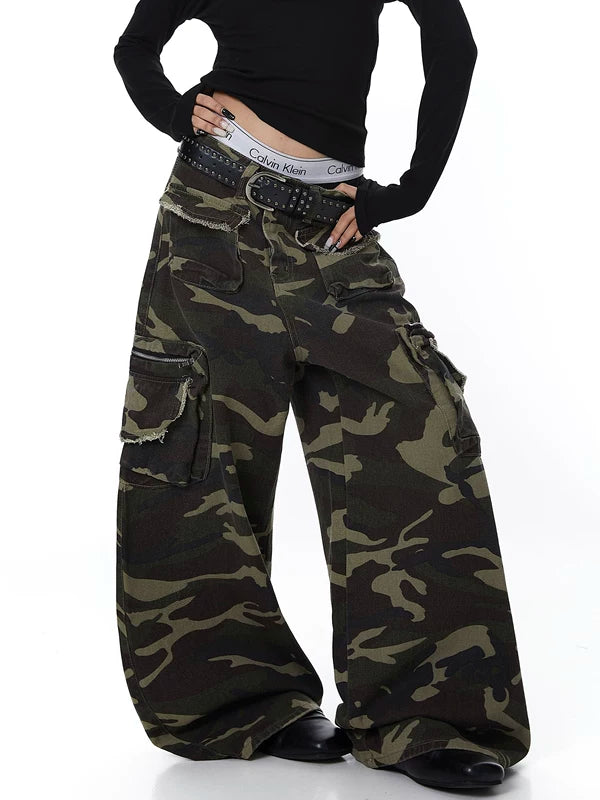 Wide Leg Camouflage Multi-Pocket Cargo Pants 3