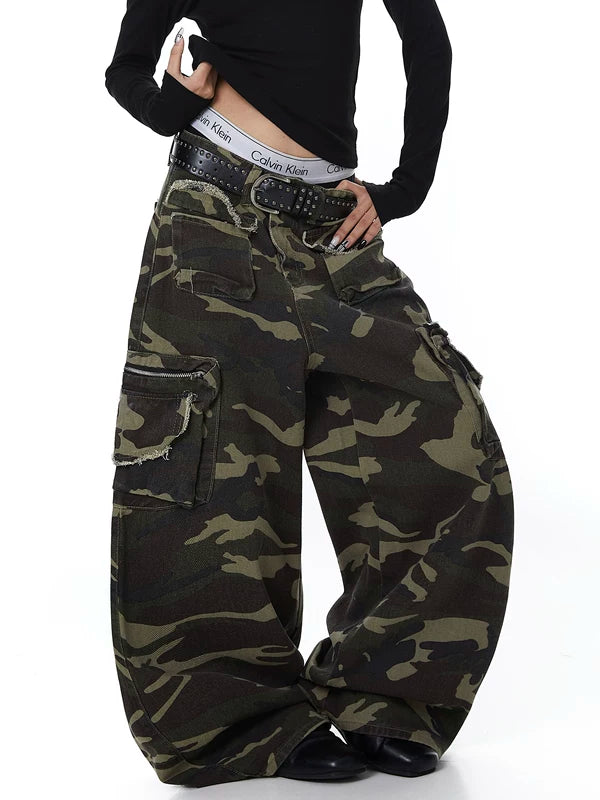 Wide Leg Camouflage Multi-Pocket Cargo Pants 4
