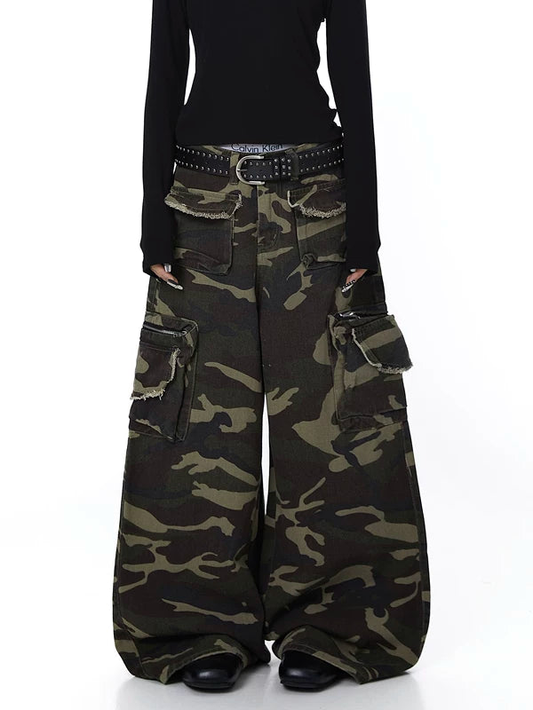 Wide Leg Camouflage Multi-Pocket Cargo Pants 5
