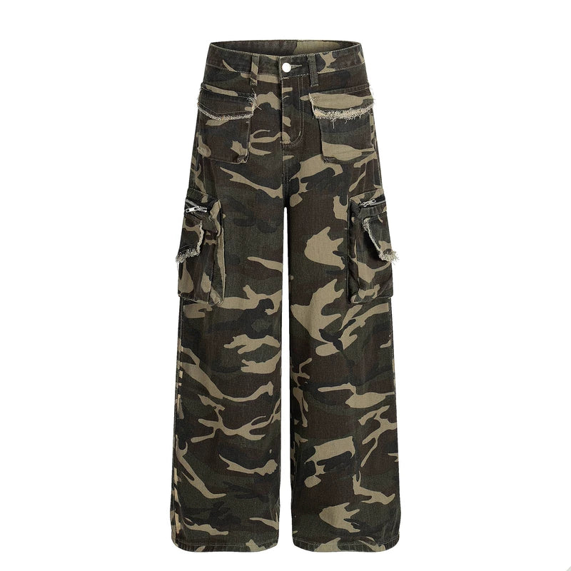 6009503020305,6009503020306,6009503020307,6009503020308,6009503020309, Wide Leg Camouflage Multi-Pocket Cargo Pants