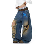 Distressed Wide Leg Ripped Denim Pants 4