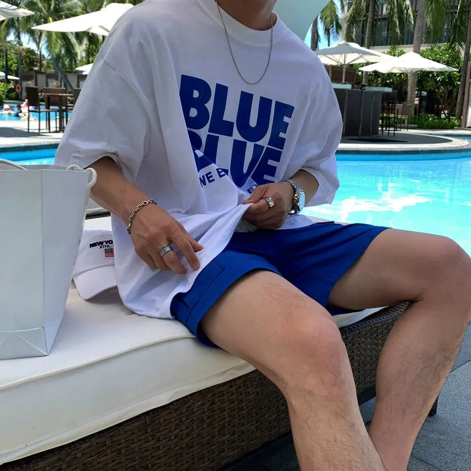 BLUE Graphic Short-sleeved T-shirt