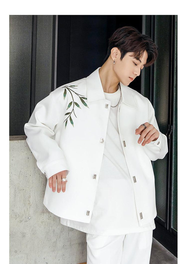 Bamboo Embroidery Button Down Jacket