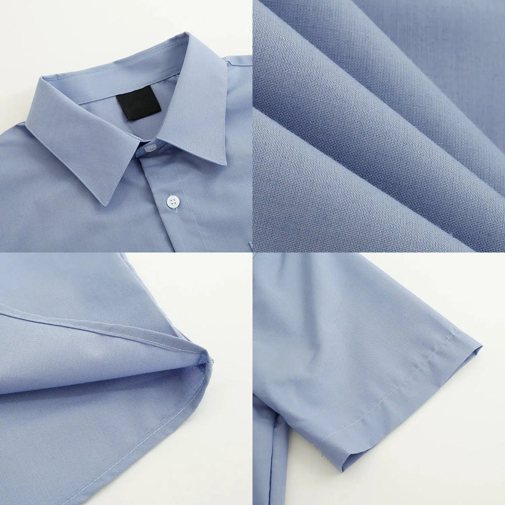 Basic Blue Short-sleeved Shirt