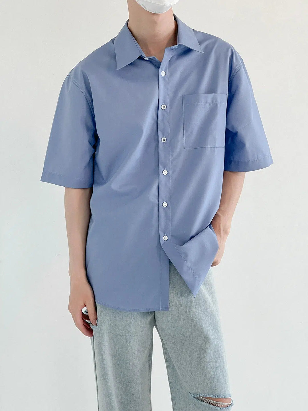 Basic Blue Short-sleeved Shirt