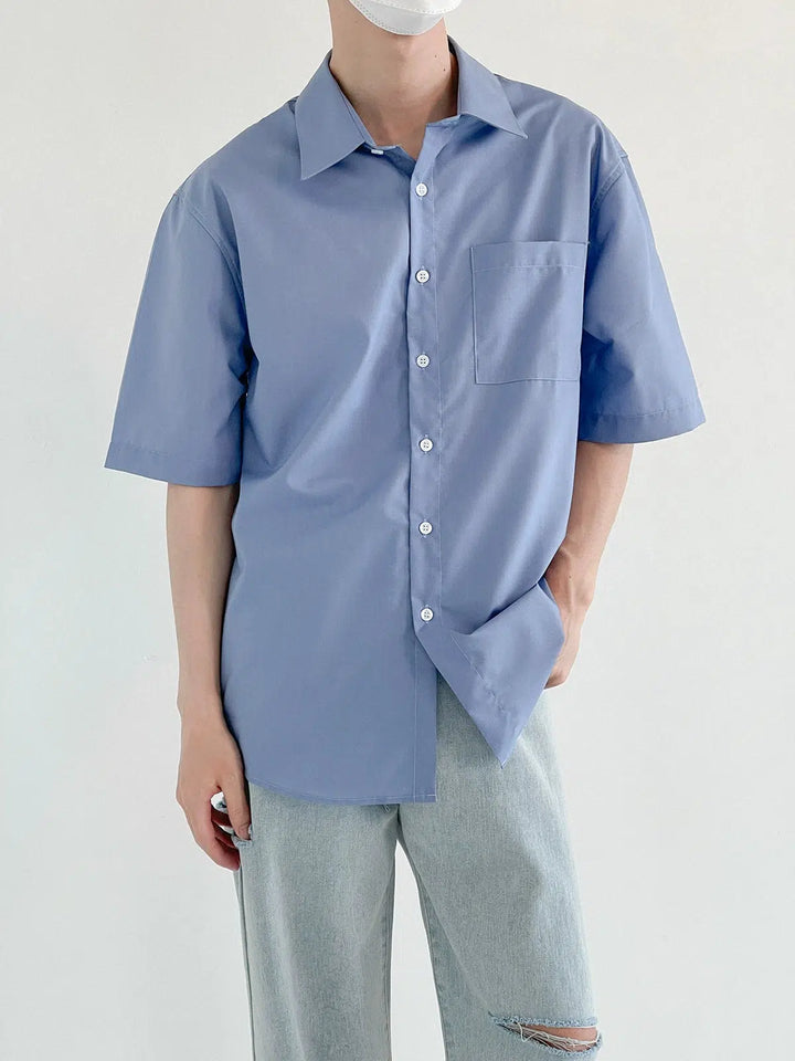 Basic Blue Short-sleeved Shirt