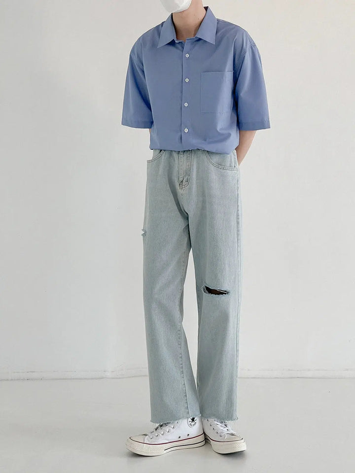 Basic Blue Short-sleeved Shirt
