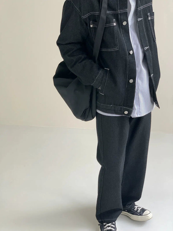 Basic Denim Washed Two-Piece Suit