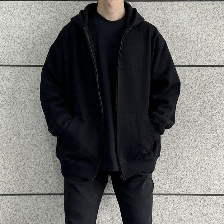 Basic Velvet Hooded Zipper Cardigan