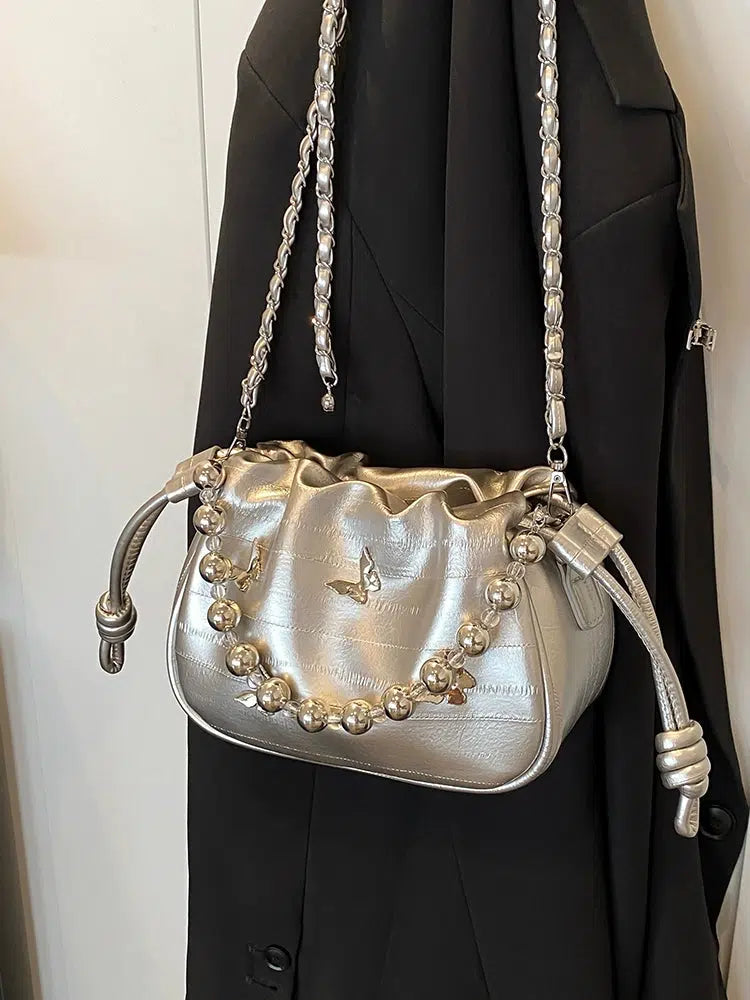 Beaded Chain Strap Crossbody Bag
