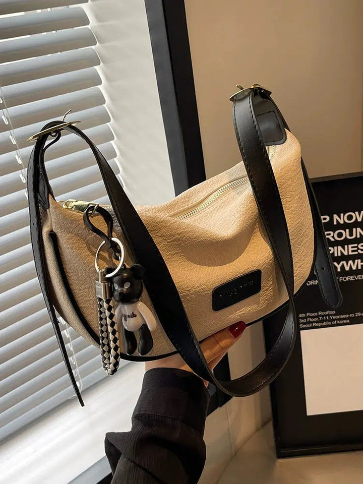 Bear Charm Zipper Shoulder Bag