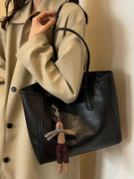 Bear Keychain Spacious Leather Tote Bag