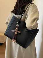 Bear Keychain Spacious Leather Tote Bag