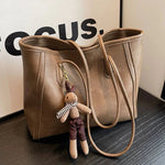 Bear Keychain Spacious Leather Tote Bag