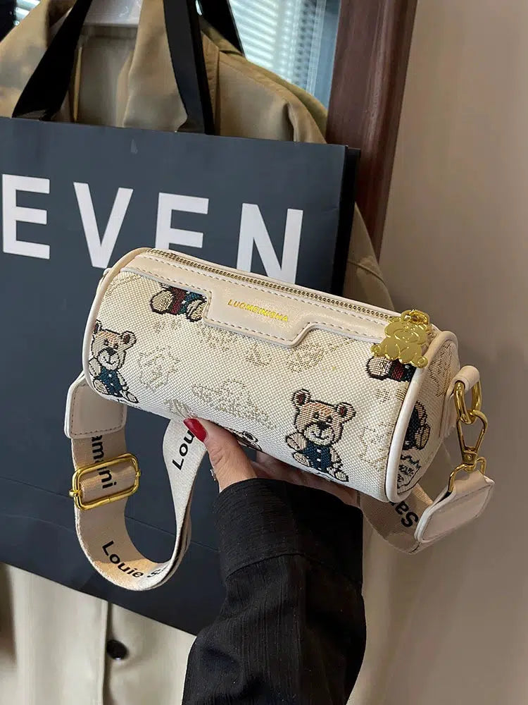 Bear Pattern Cylinder Shoulder Bag