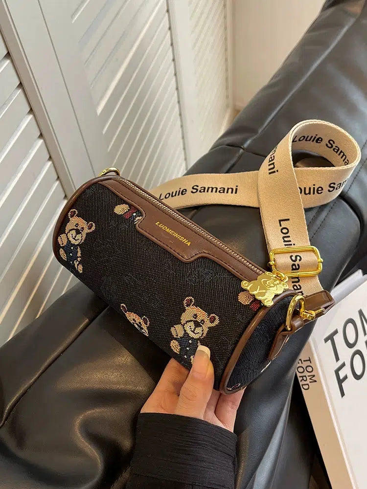 Bear Pattern Cylinder Shoulder Bag