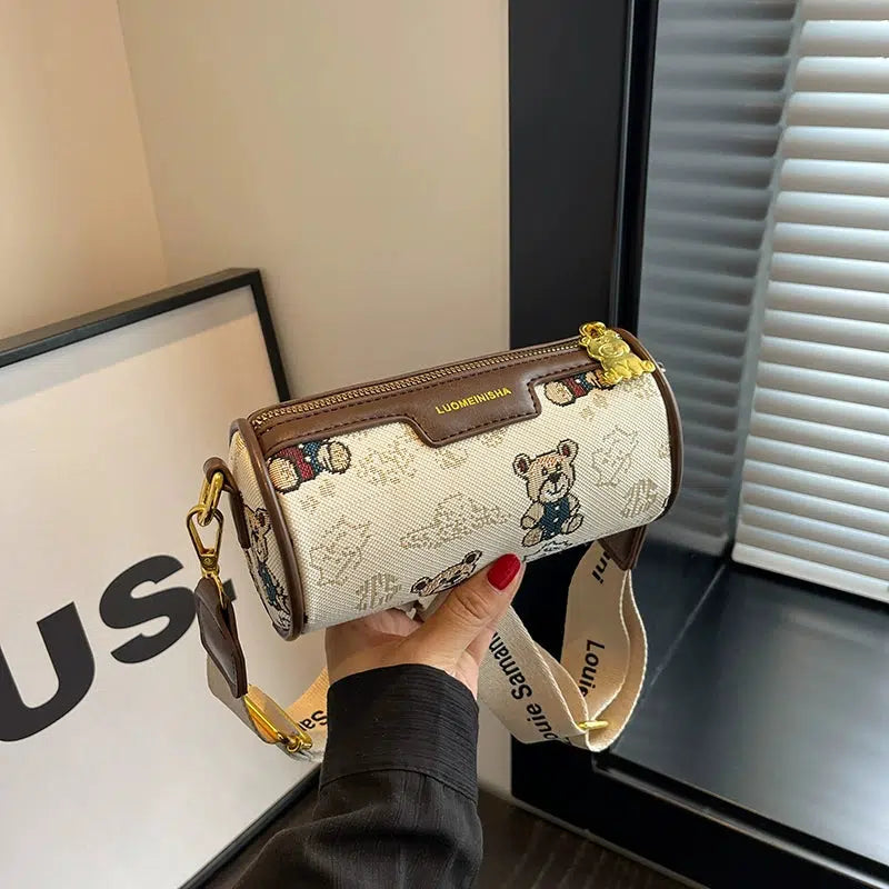 Bear Pattern Cylinder Shoulder Bag