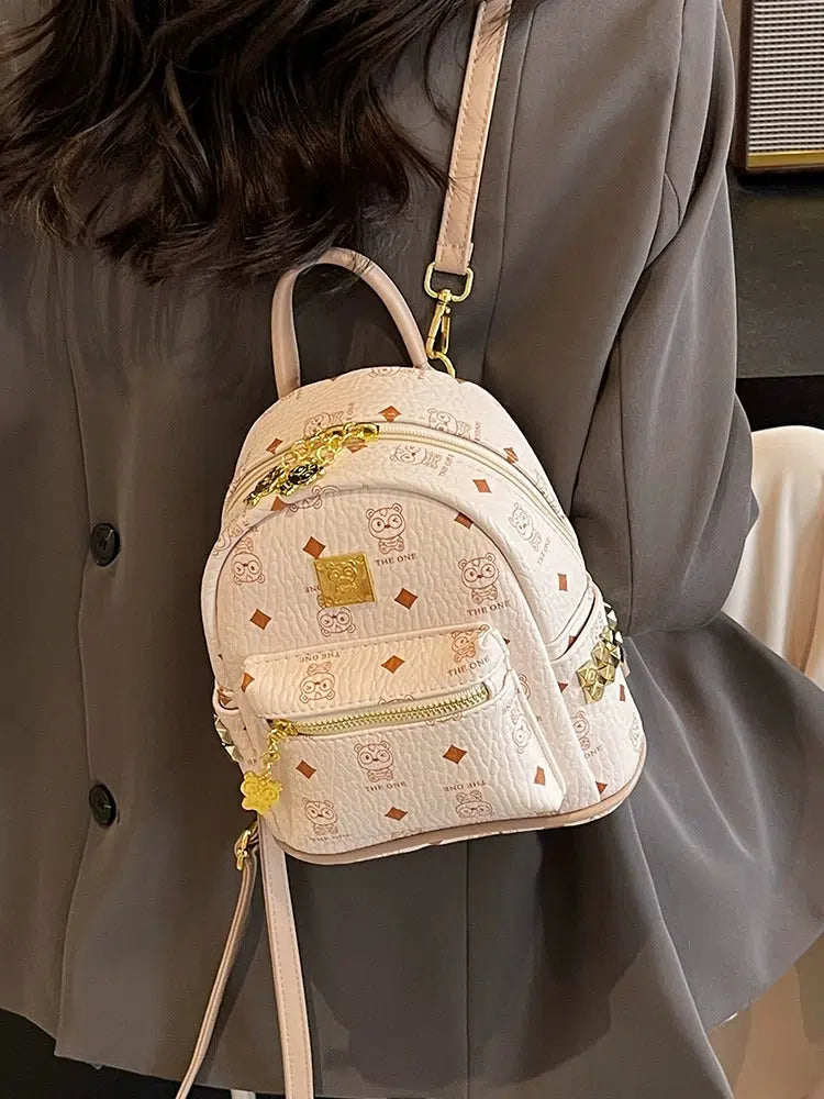 Bear Pattern Studded Mini Backpack