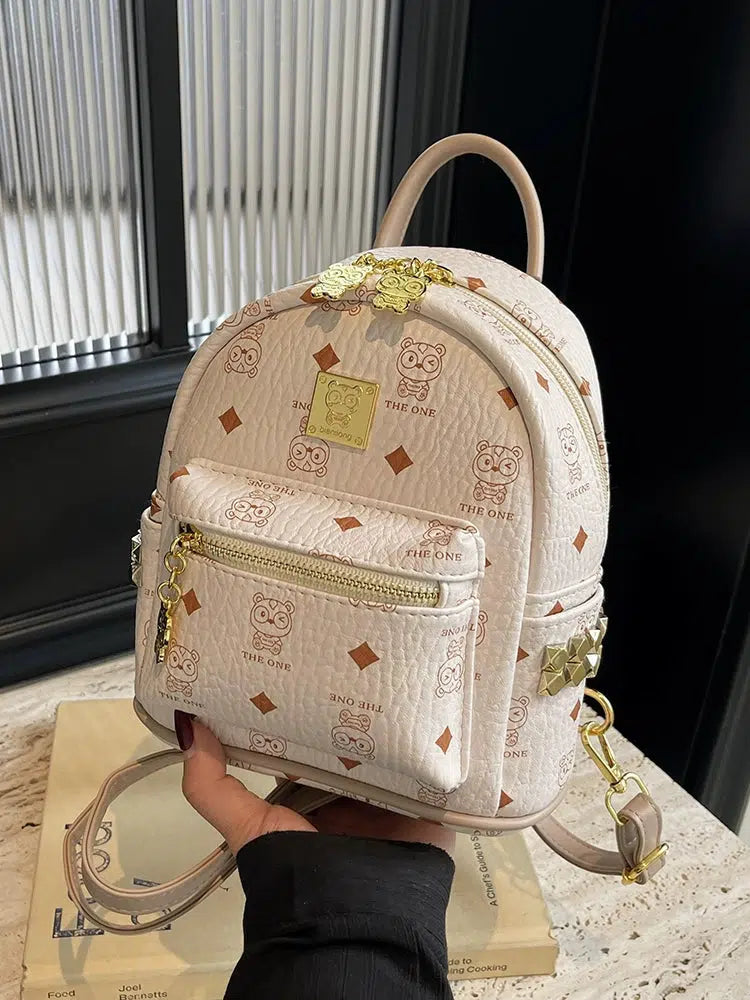 Bear Pattern Studded Mini Backpack