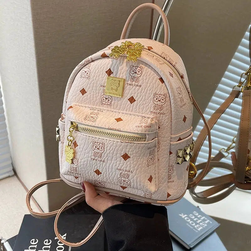 Bear Pattern Studded Mini Backpack