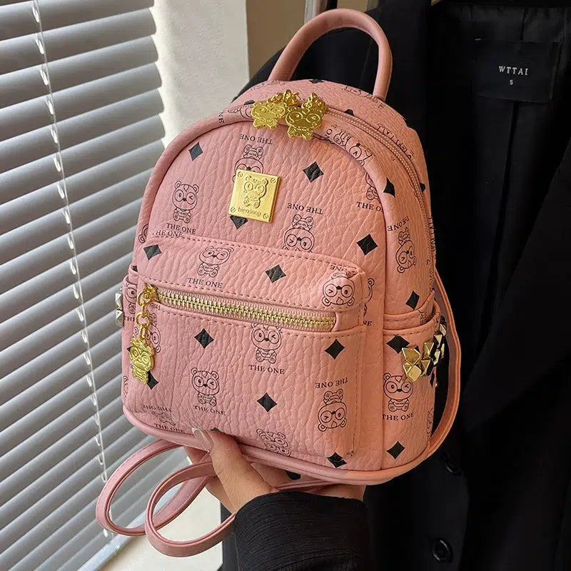 Bear Pattern Studded Mini Backpack